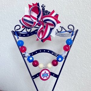 4th of July Necklace & hair bow bundle